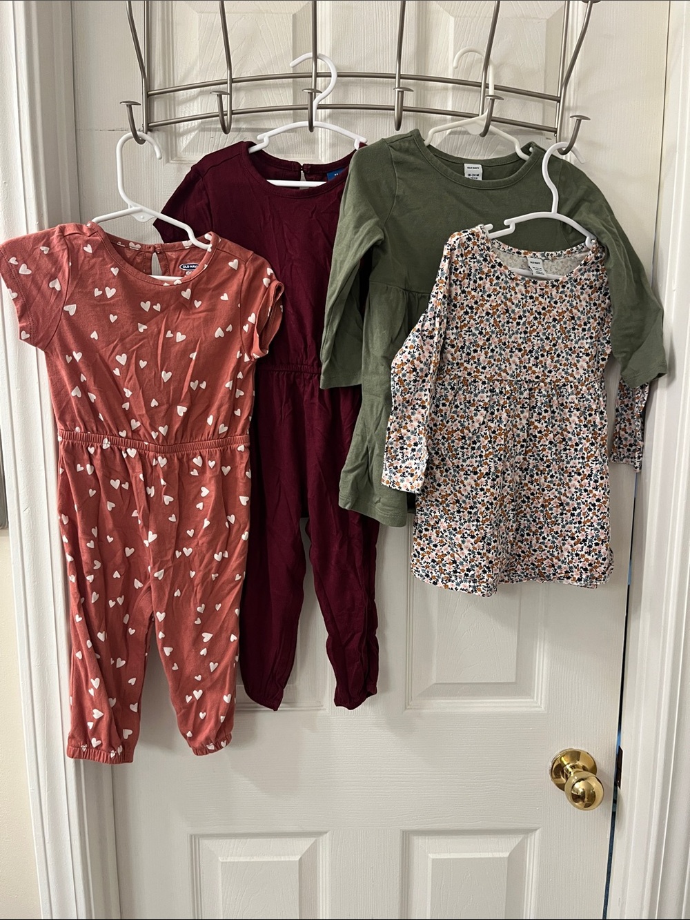 Old Navy Rust Red Baby Dress with White Heart Print